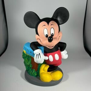 Vintage Mickey Mouse Hard Rubber Plastic Piggy‎ Bank Walt Disney With Stopper